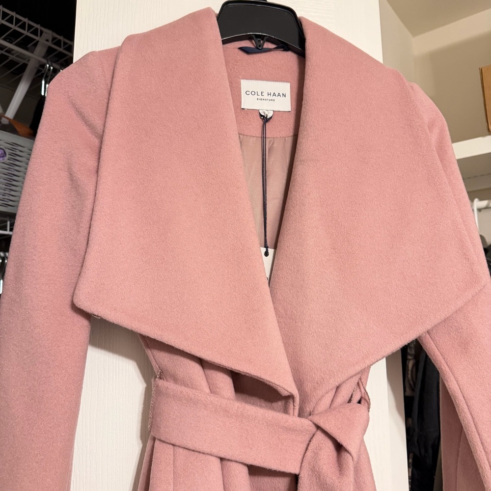 NWT Cole Haan Signature Slick Wool Blend Wrap Coat in Blush Pink Size 4 - Picture 3 of 7